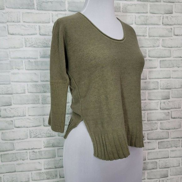 Anthro Moth S Catamaran Green Pullover Oversized Sweater Linen Split Side Hem - Picture 3 of 8